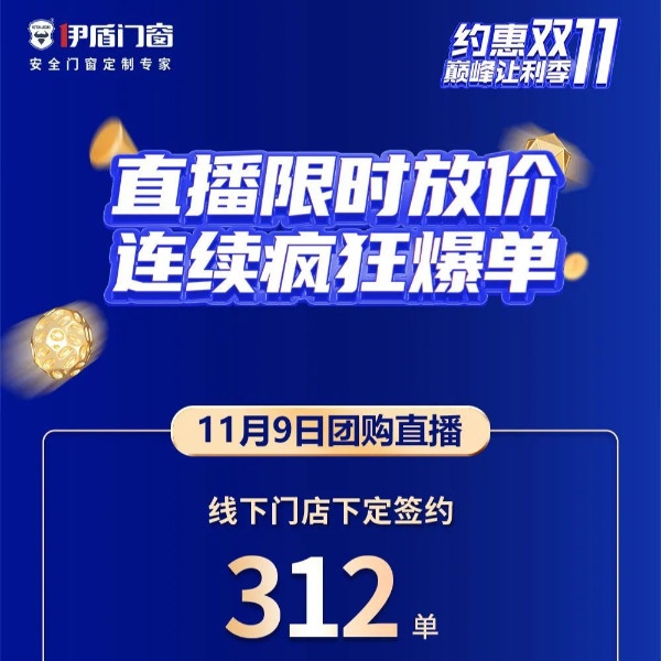 限時(shí)放價(jià)，豪禮相送，瘋狂爆單！伊盾門(mén)窗雙十一直播圓滿(mǎn)收官！